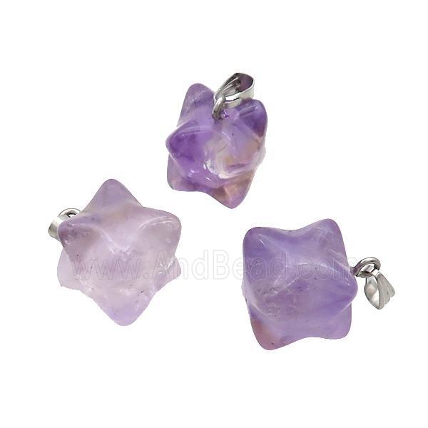Natural Purple Amethyst Merkaba Star Cube Pendant