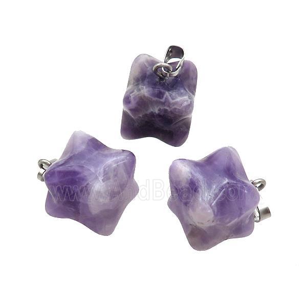 Natural Dogtooth Amethyst Merkaba Star Cube Pendant Purple