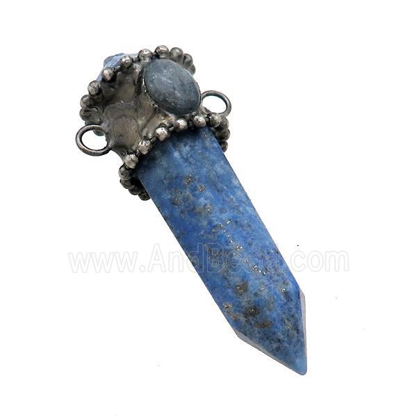 Natural Blue Lapis Lazuli Bullet Pendant Kyanite 2loops