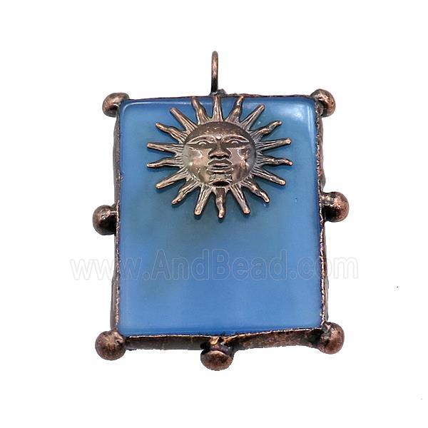 Natural Agate Rectangle Pendant Blue Dye Sunface Antique Red