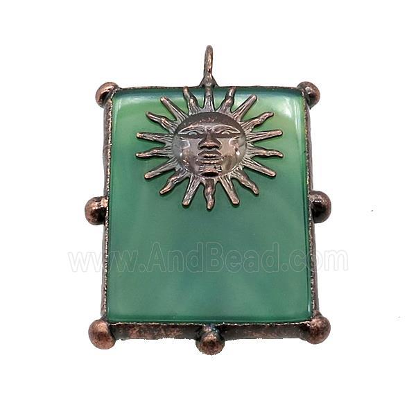 Natural Agate Rectangle Pendant Green Dye Sunface Antique Red