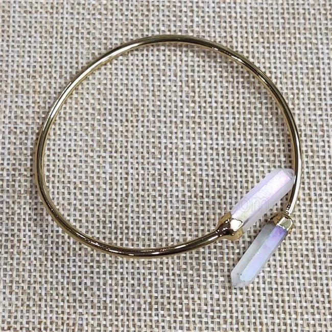 Copper Bangle With Crystal Quartz Gold Plated