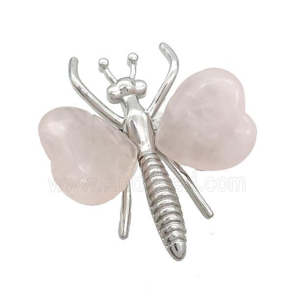 Pink Rose Quartz Pave Butterfly Pendant Alloy Platinum Plated