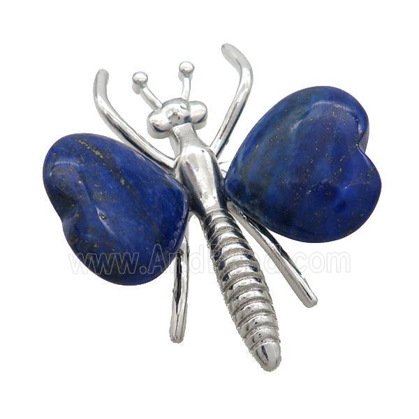 Blue Lapis Lazuli Pave Butterfly Pendant Alloy Platinum Plated