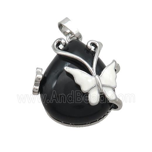 Black Onyx Agate Teardrop Pendant Alloy Platinum Plated