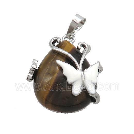 Tiger Eye Stone Teardrop Pendant Alloy Platinum Plated