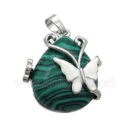 Synthetic Green Malachite Teardrop Pendant Alloy Platinum Plated