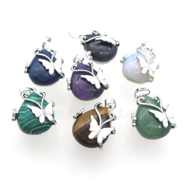 Mix Gemstone Teardrop Pendant Alloy Platinum Plated