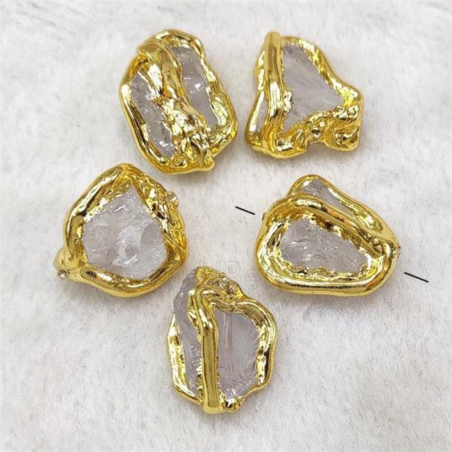 Natural Clear Crystal Quartz Nugget Beads Freeform Rough Gold Plated