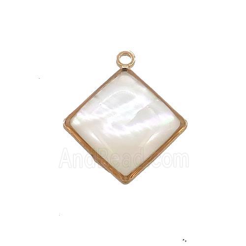 White MOP Shell Square Pendant Gold Plated