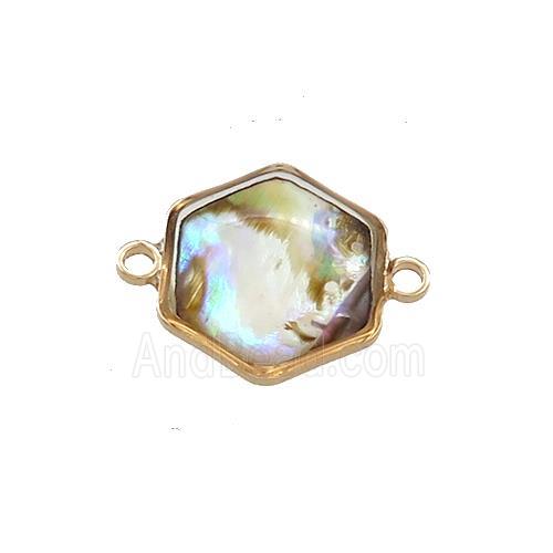 Abalone Shell Hexagon Connector Gold Plated