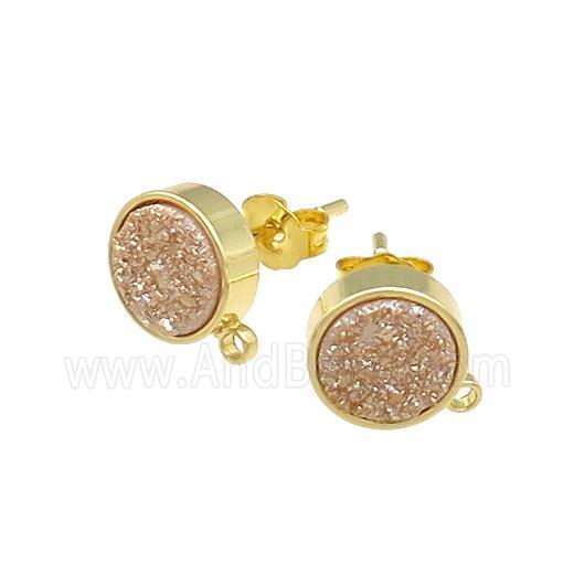 Champagne Druzy Quartz Stud Earrings Gold Plated