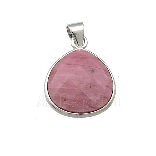 Pink Wood Lace Jasper Teardrop Pendant Platinum Plated