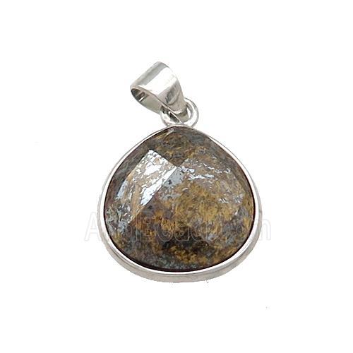 Natural Bronzite Teardrop Pendant Platinum Plated