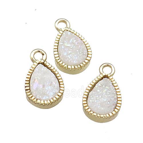 White AB-Color Quartz Druzy Teardrop Pendant