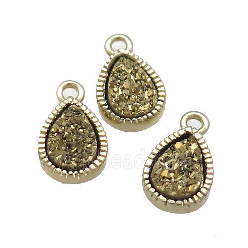 Gold Quartz Druzy Teardrop Pendant
