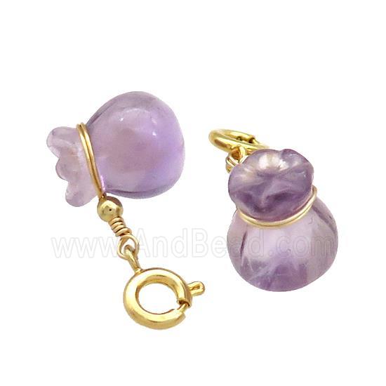 Natural Amethyst Bags Pendant Purple Carved
