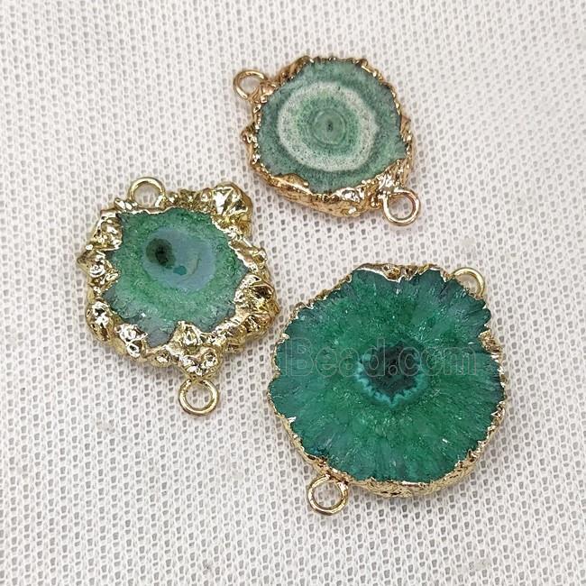 Solar Quartz Slice Connector Green Dye Gold Plated