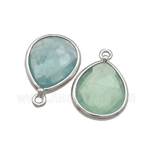 Natural Green Fluorite Teardrop Pendant Platinum Plated