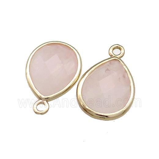 Natural Pink Rose Quartz Teardrop Pendant Gold Plated