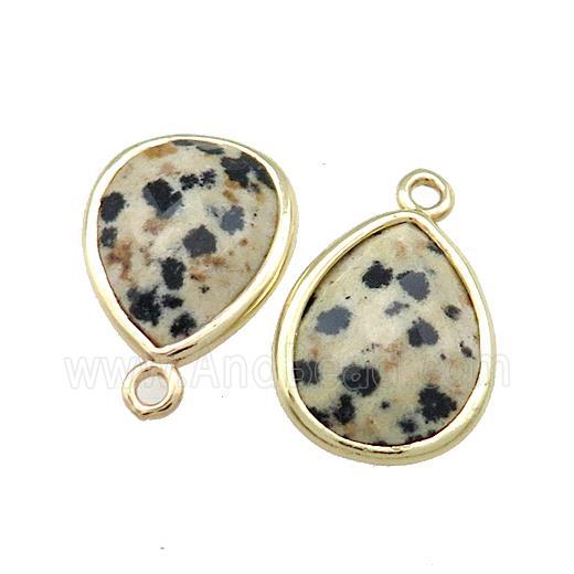 Natural Black Dalmatian Jasper Teardrop Pendant Gold Plated