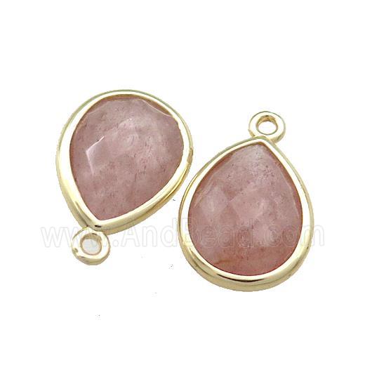 Natural Strawberry Quartz Teardrop Pendant Pink Gold Plated