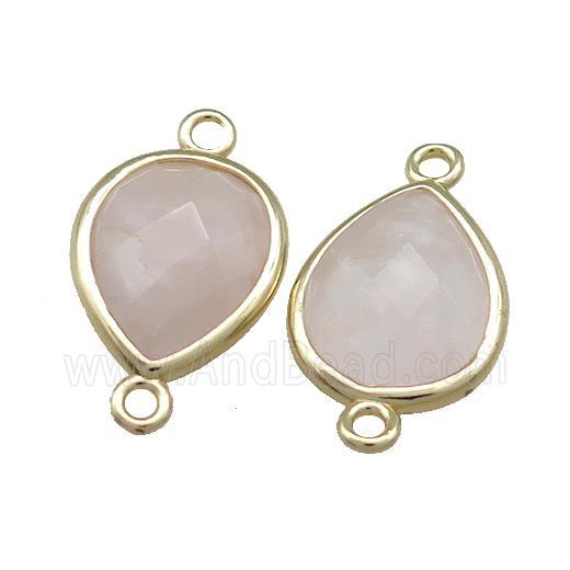 Rose Quartz Teardrop Connector Gold Plated