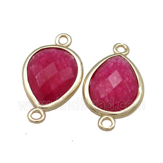 Red Jade Teardrop Connector Dye Gold Plated