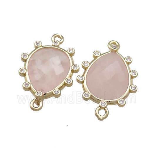 Pink Rose Quartz Teardrop Connector Gold Plated