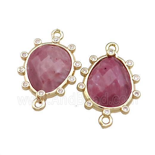 Pink Wood Lace Jasper Teardrop Connector Gold Plated