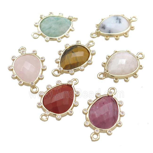 Mixed Gemstone Teardrop Connector Gold Plated