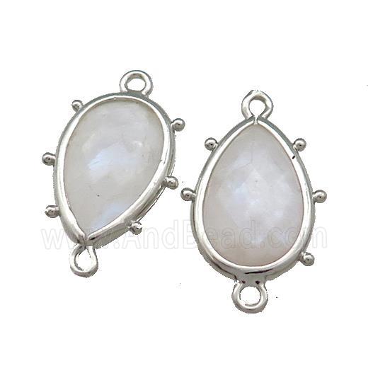 White Moonstone Teardrop Connector Platinum Plated