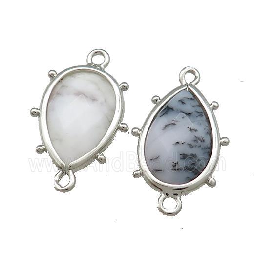 Moss Opal Teardrop Connector Platinum Plated