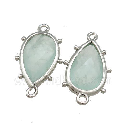 Green Quartz Teardrop Connector Platinum Plated