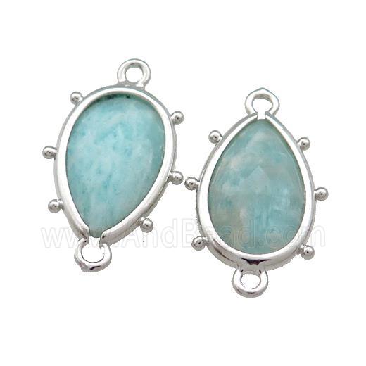 Green Amazonite Teardrop Connector Platinum Plated