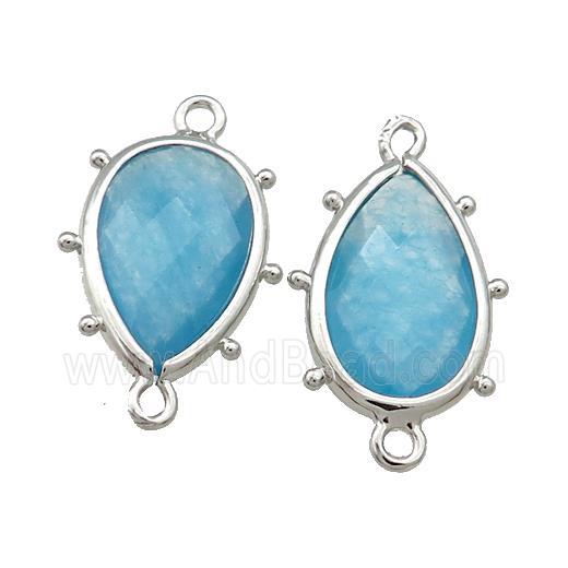 Blue Jade Teardrop Connector Dye Platinum Plated