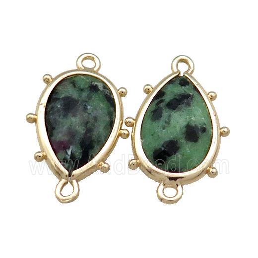 Green Zoisite Teardrop Connector Gold Plated
