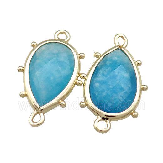 Blue Jade Teardrop Connector Dye Gold Plated