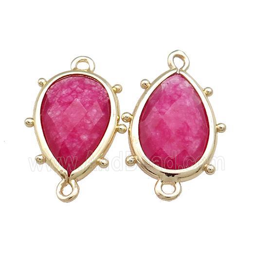 Red Jade Teardrop Connector Dye Gold Plated