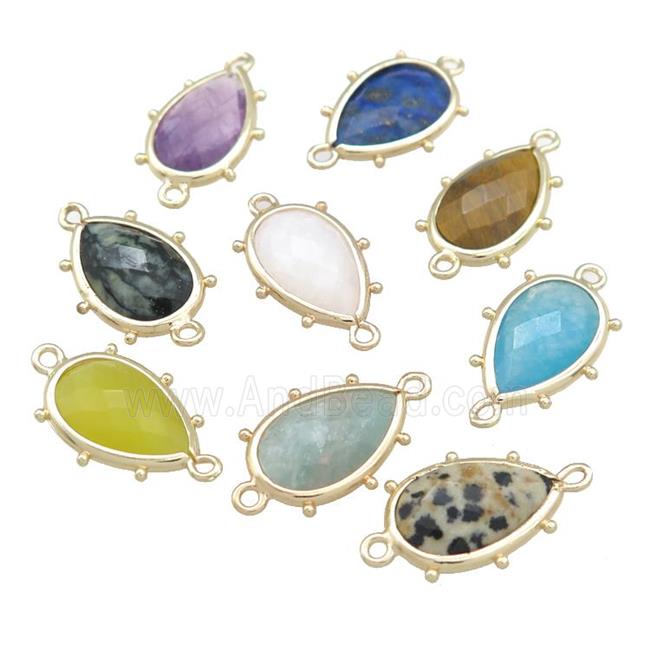 Mix Gemstone Teardrop Connector Gold Plated