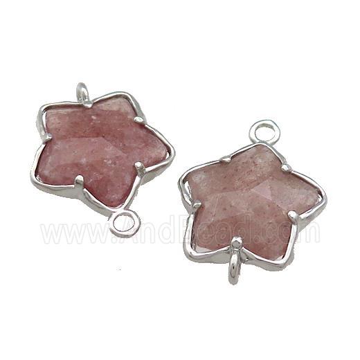 Pink Strawberry Quartz Flower Connector Platinum Plated