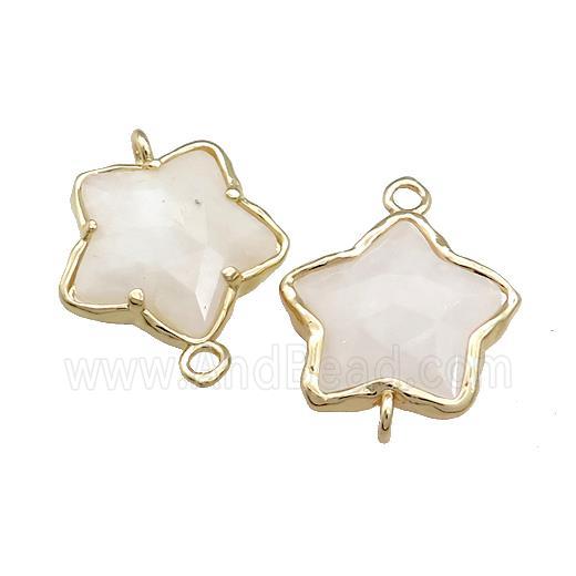 White Moonstone Flower Connector Gold Plated