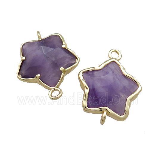 Purple Amethyst Flower Connector Gold Plated