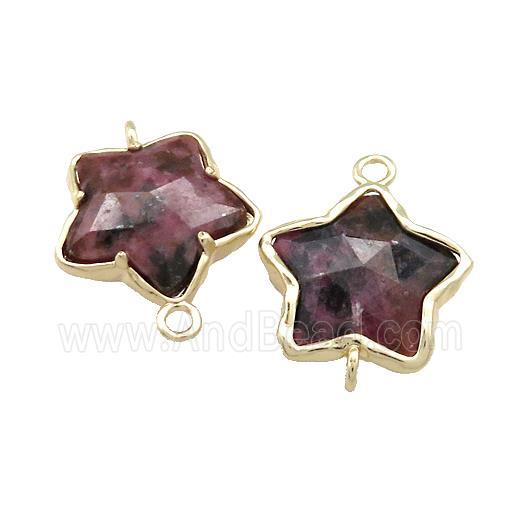 Chinese Rhodonite Flower Connector Gold Plated