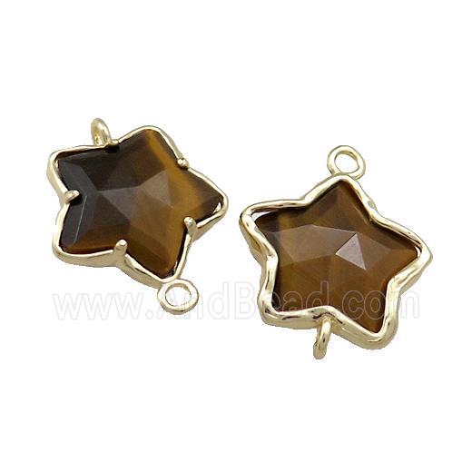 Tiger Eye Stone Flower Connector Gold Plated