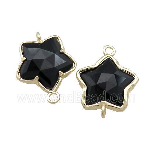 Black Onyx Agate Flower Connector Gold Plated
