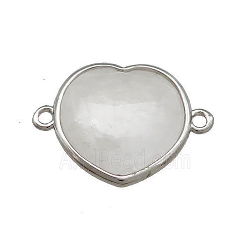 White Moonstone Heart Connector Platinum Plated