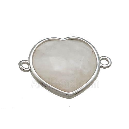 Clear Quartz Heart Connector Platinum Plated