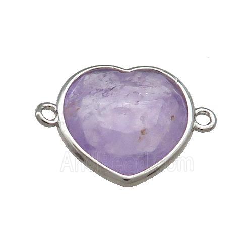 Purple Amethyst Heart Connector Platinum Plated