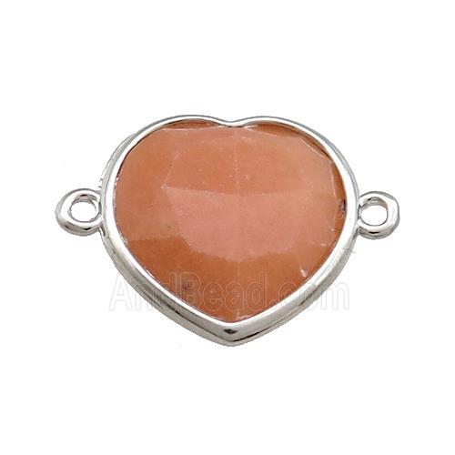 Peach Jade Heart Connector Dye Platinum Plated